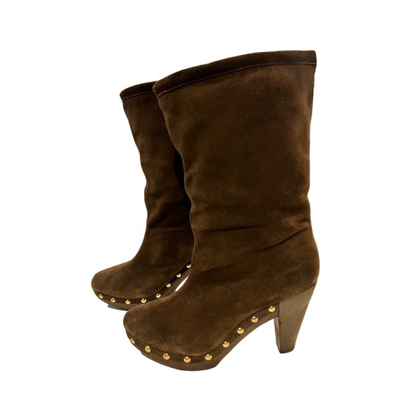 Michael Kors Brown Suede Fur Lined Heeled Boots - Picture 2 of 10